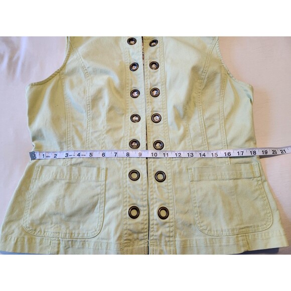 Patchington Chartreuse Green Denim Vest L Cotton Stretch Grommet Detail - Picture 8 of 10